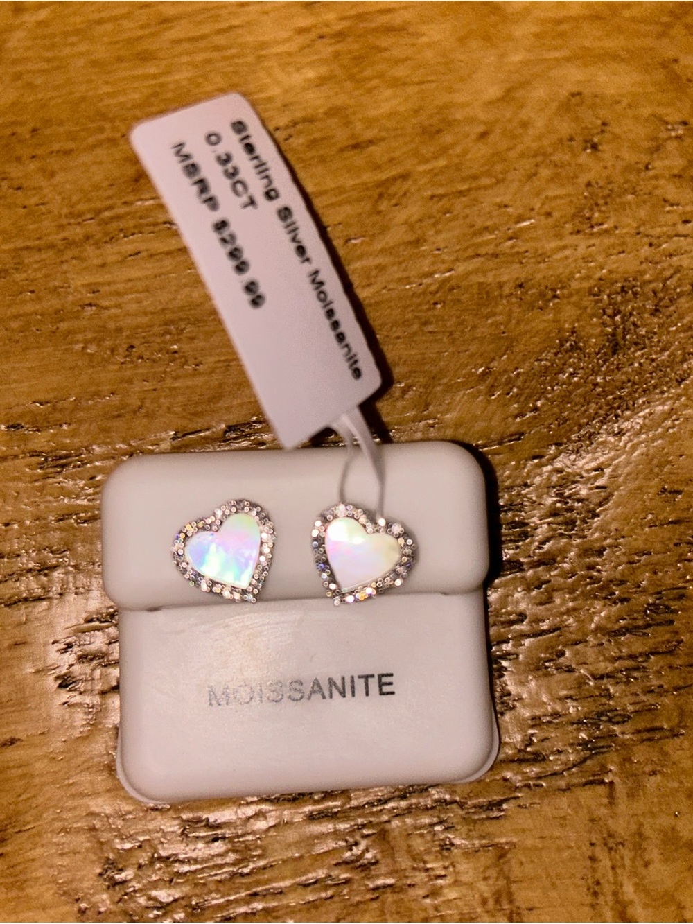 Sterling Silver Heart Moissanite Stud Earrings - Iridescent Opal Centers
